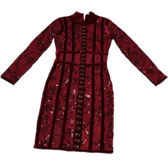 Red velvet sequin corset style mini dress - Picture 5 of 6